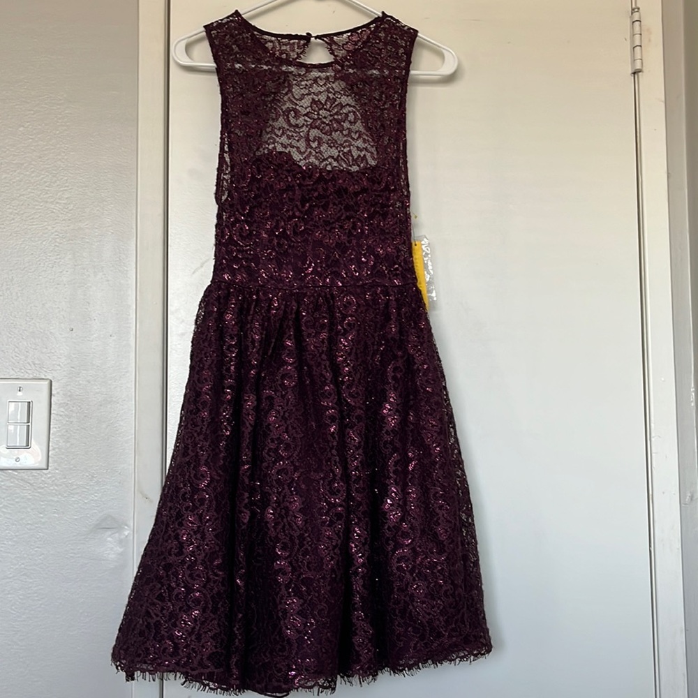 Alice + Olivia Purple Floral Lace Sparkle Mini Dress